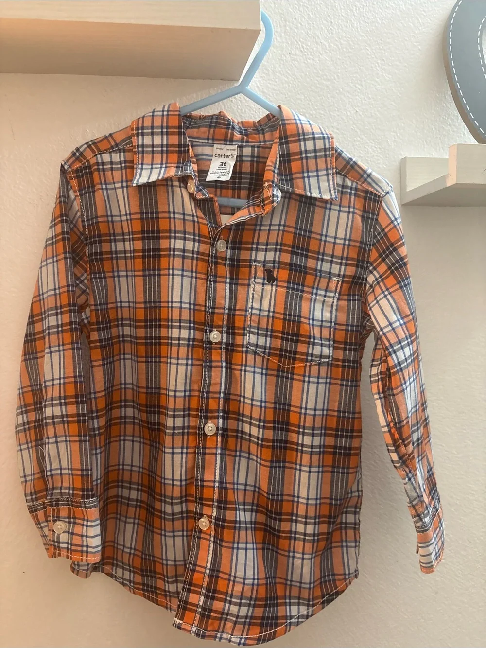 Carter’s Boys Plaid Long Sleeve Button-Up Shirt Size 3T Orange Blue